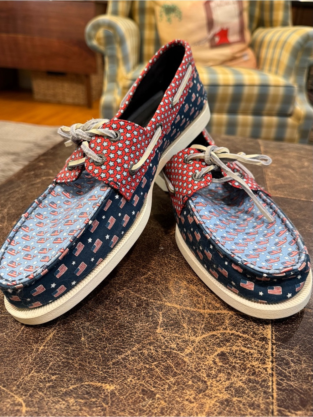 NWOT Sperry X Vineyard Vines Men’s Star & Flag Pattern Boat Shoes Size 10